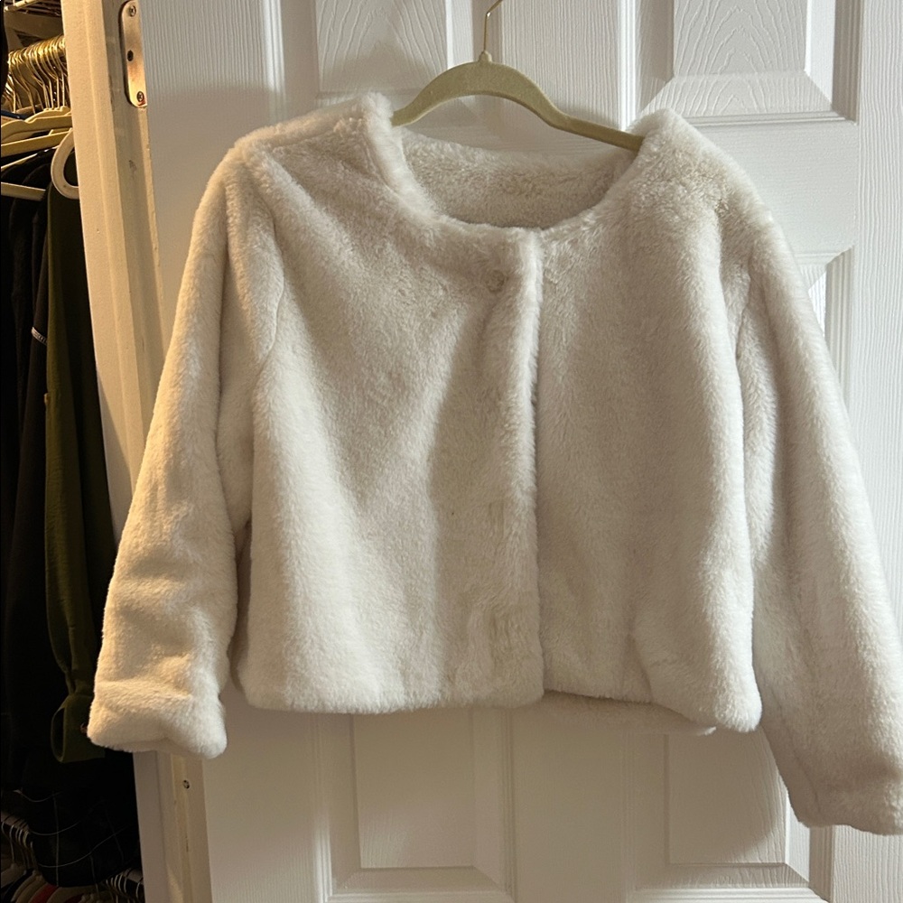 Adrianna Papell White Faux Fur Jacket